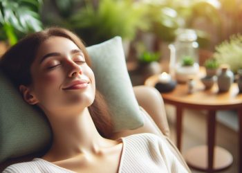 mulher deitada feliz