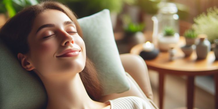 mulher deitada feliz