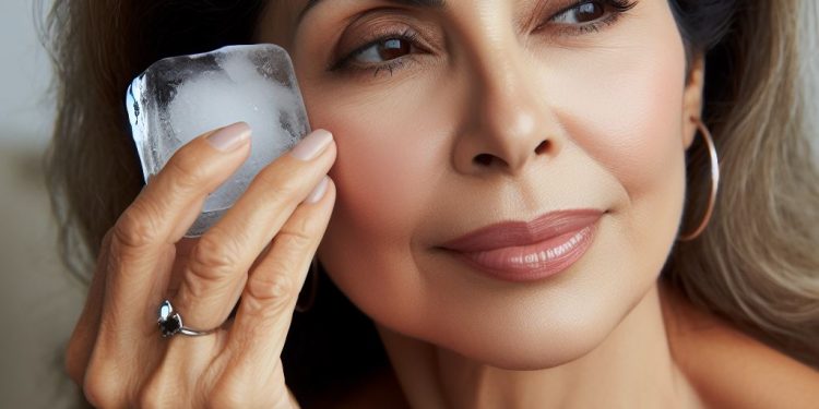 mulher fazendo terapia do gelo